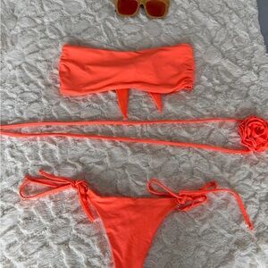 Neon Coral Strapless Bikini Set